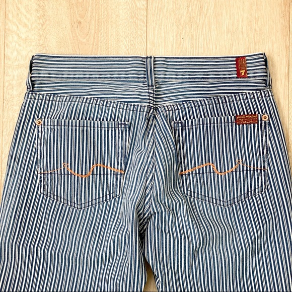 7 For All Mankind Blue Striped Vintage Railroad Bootcut Jeans - Picture 7 of 9